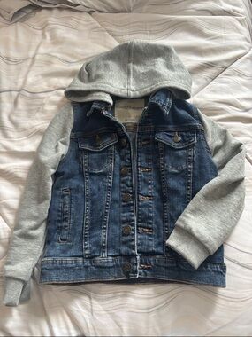 Tucker + Tate Blue Denim Jacket with Gray Hooded Sleeves